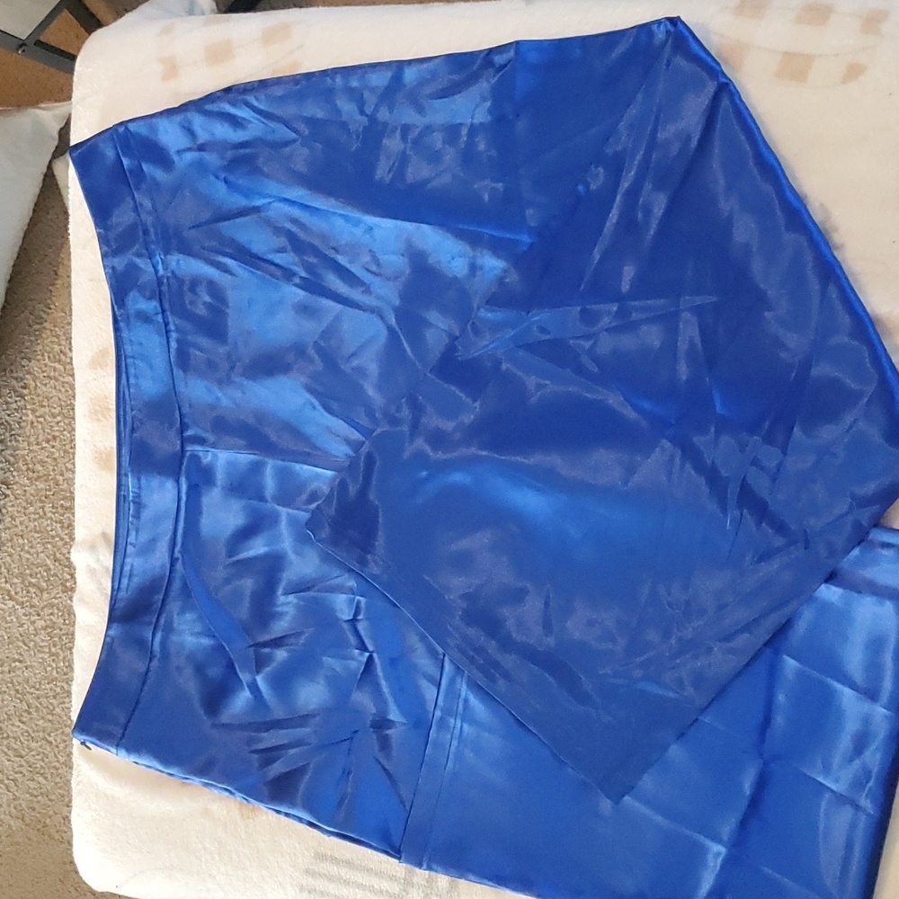 Shein 3xl blue "satin" pants, wide straight leg and side zipper